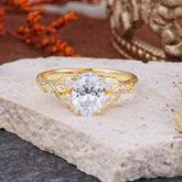 Vintage Leaf 4-Prong Oval Lab Diamond Engagement Ring for Women